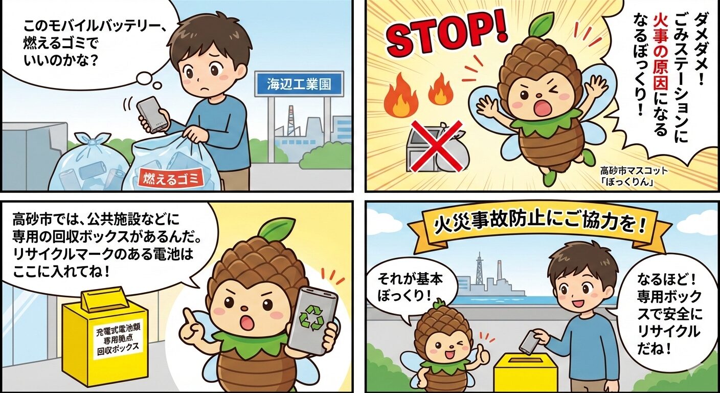 高砂市 モバイルバッテリー回収（漫画）